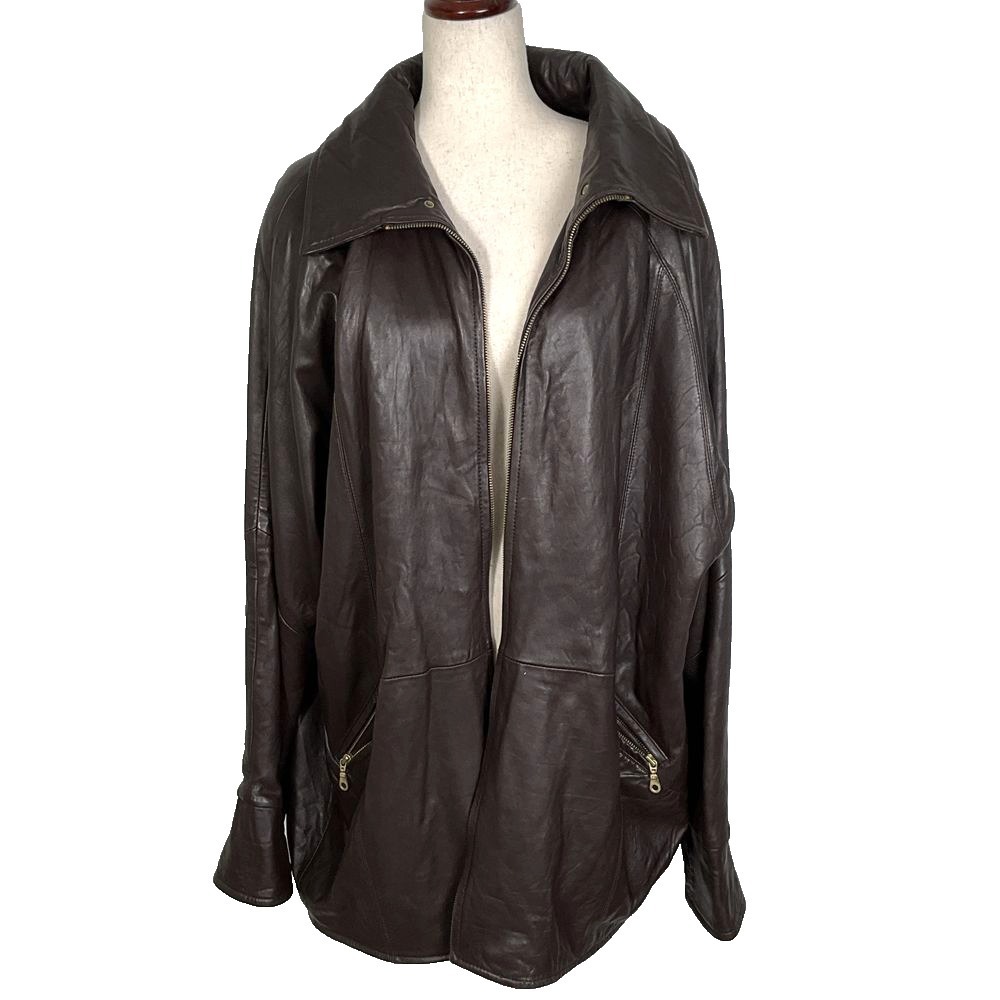 Tibor‎ Jacket Women XL Leather Chocolate Brown Point Collar Zip Snap Butter Soft